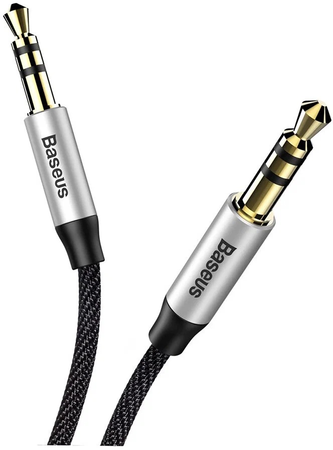 

Кабель акустический Baseus CAM30-CS1 M30 AUX 3.5mm (M) - AUX 3.5mm (M) 1.5m, в нейлоновой оплётке, silver+black, CAM30-CS1