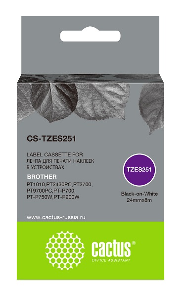 

Картридж Cactus CS-TZES251 ленточный черный для Brother 1010/1280/1280VP/2700VP, CS-TZES251