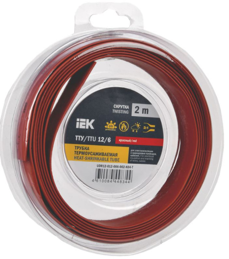 Изображение товара Термоусадочная трубка IEK UDR12-012-006-002-K04-T 2 м, красная, полиэтилен, 2:1 коэффициент усадки