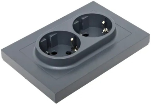 фото Розетка двухместная с заземлением в сборе EKF UP1-SOG-211