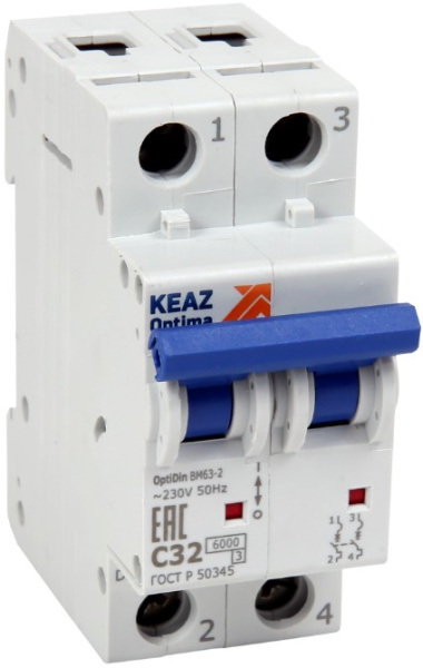 Изображение товара Автоматический выключатель КЭАЗ 260611 для 2 полюсов 6 А IP20 серия OptiDin