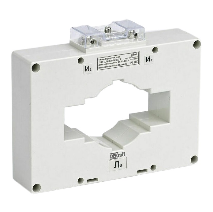 

Трансформатор DEKraft 50152DEK тока ТШП-0,66 0,5 1000/5 10ВА, диаметр 100мм, 50152DEK