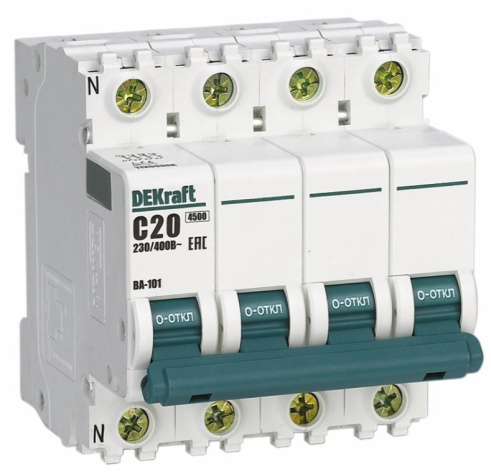 Изображение товара Автоматический выключатель DEKraft 11237DEK ВА-101 4 полюса 13А IP20