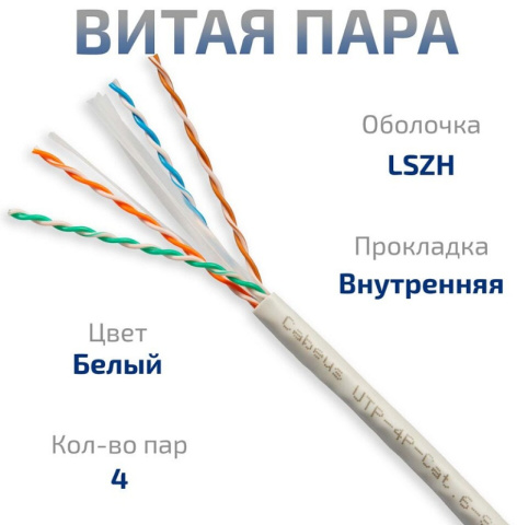 фото Кабель витая пара U/UTP 6 кат. 4 пары Cabeus UTP-4P-Cat.6-SOLID-LSZH-WH в Воронеже