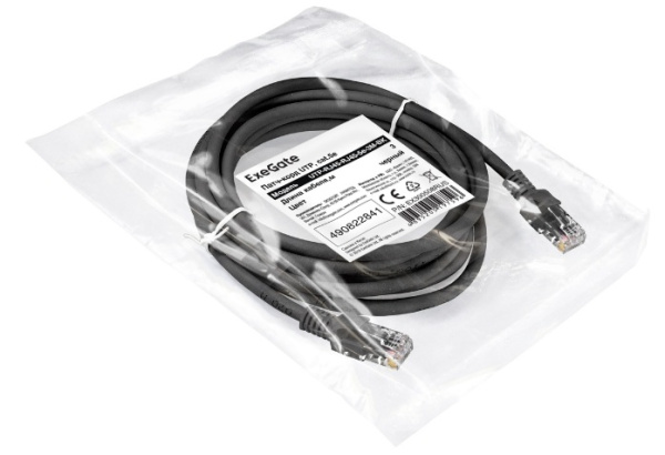 фото Кабель патч-корд U/UTP 5 кат. 3м Exegate UTP-RJ45-RJ45-5e-3M-BK в Красноярске