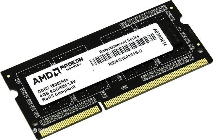 

Модуль памяти SODIMM DDR3 4GB AMD R534G1601S1S-U 1600MHz, PC3-12800, CL11, 1.5V, Non-ECC, Retail, R534G1601S1S-U