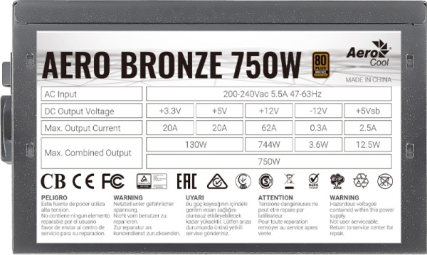 фото Блок питания ATX AeroCool AERO BRONZE 750W