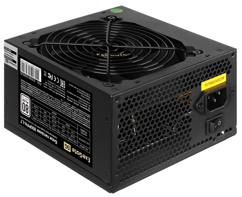 

Блок питания ATX Exegate EX292152RUS-OEM-S 800W, APFC, 80 PLUS, 120mm fan, кабель 220V с защитой от выдергивания, EX292152RUS-OEM-S