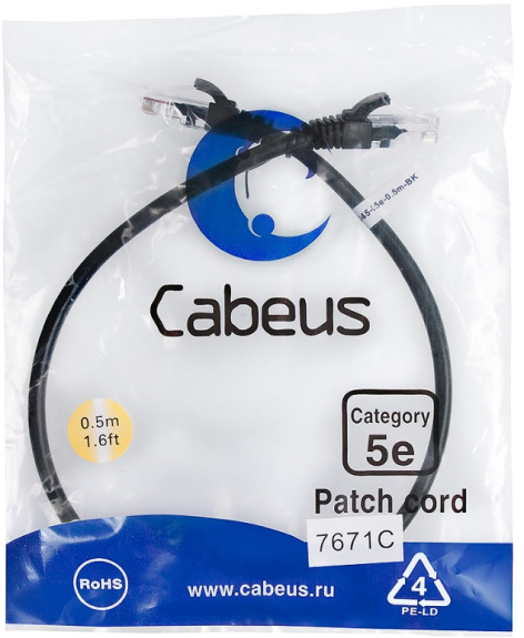 фото Кабель патч-корд U/UTP 5e кат. 0.5м Cabeus PC-UTP-RJ45-Cat.5e-0.5m-BK в Санкт-Петербургe