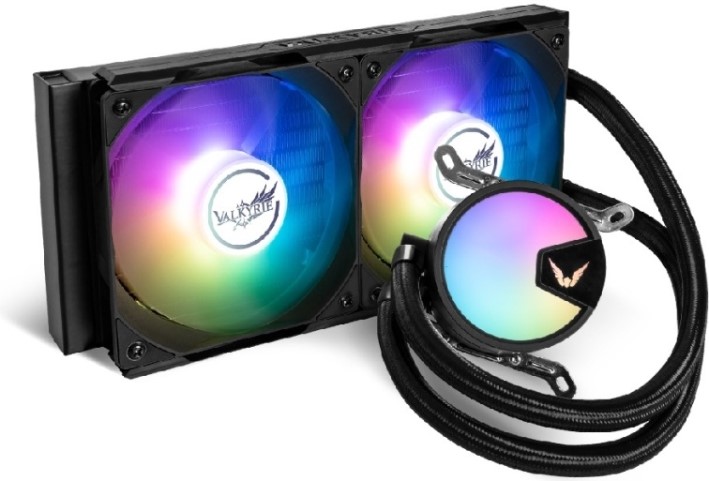 

Система охлаждения жидкостная Valkyrie A240 ARGB Black LGA115x/2011/1200/1700/AM4/AM5 (2*120mm, 800-1800rpm, 80CFM, 32.2dBa, 250W TDP), A240 ARGB Black