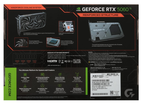 фото Видеокарта GIGABYTE GeForce RTX 5060 TI WINDFORCE 2 (GV-N506TWF2-8GD) в Санкт-Петербургe