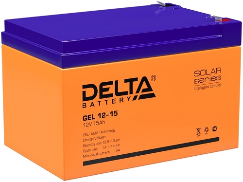 

Батарея Delta GEL 12-15 аккумуляторная, 12В, 15Ач, F2, GEL 12-15