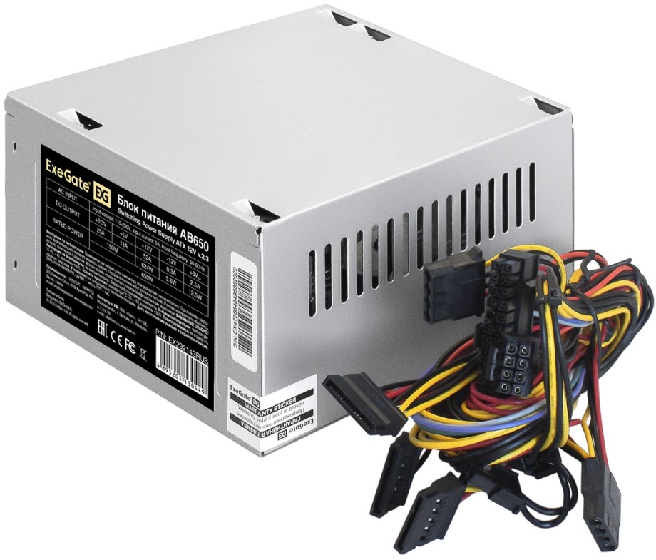 

Блок питания ATX Exegate EX292143RUS-S 650W, 80mm fan, кабель 220V с защитой от выдергивания, EX292143RUS-S