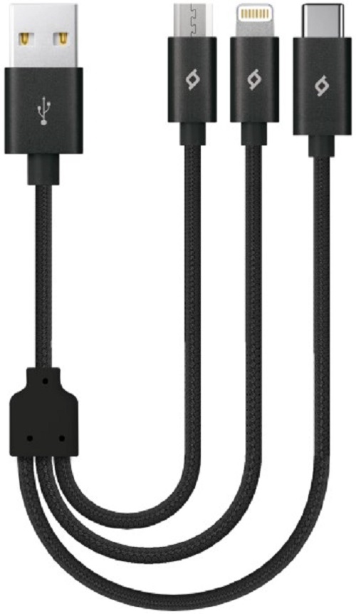 

Кабель интерфейсный TTEC 2DK31 тройной/Data Mini/USB-A/Lightning/Micro USB/USB-C. Длина: 30 см. Цвет: черный, 2DK31