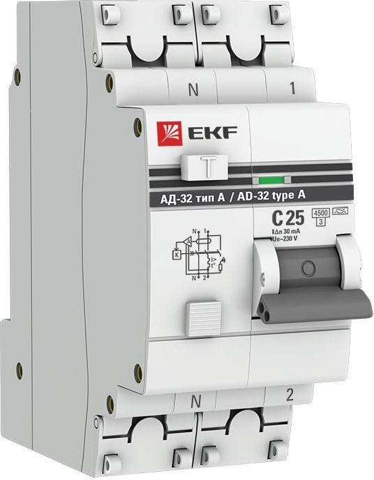 

Автомат дифференциальный EKF DA32-25-30-a-pro АД-32 1P+N 25А (С) 30мА тип (А) эл. 4,5кА PROxima, DA32-25-30-a-pro