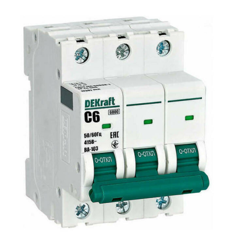 Изображение товара Автоматический выключатель DEKraft 12301DEK 3-полюсный IP20 6А 240-415В
