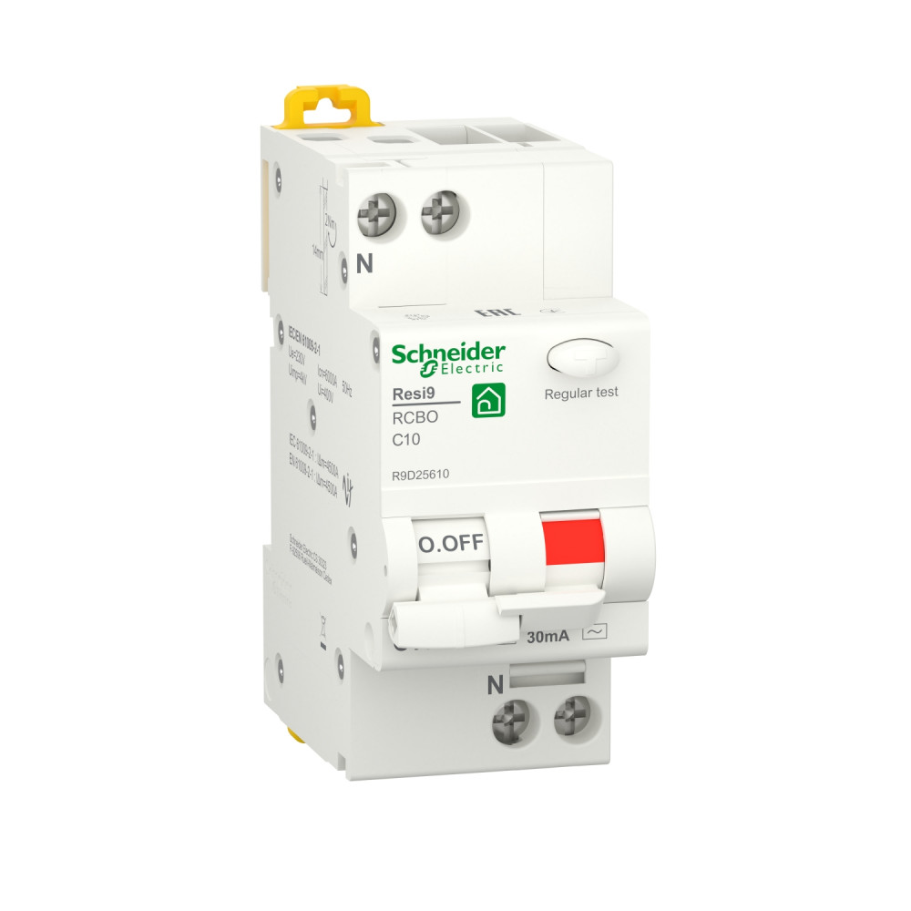 

Автоматический выключатель Schneider Electric RESI9 R9D25610 дифференциального тока (ДИФ) 1P+N С 10А 6000A 30мА тип AС, RESI9