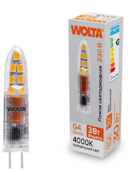 

Лампа светодиодная WOLTA WSTD-JC-220V3W4KG4-P 3Вт 4000K G4, WSTD-JC-220V3W4KG4-P