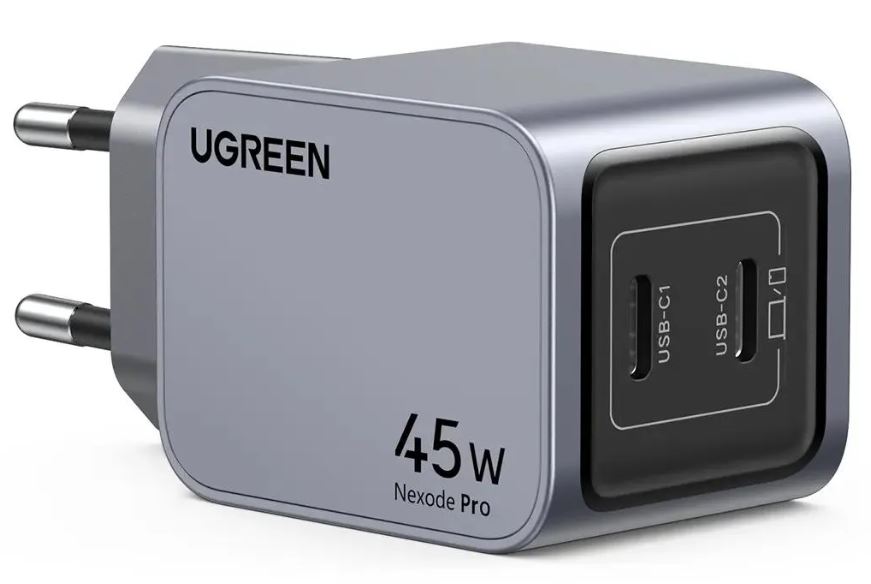 

Зарядное устройство сетевое UGREEN X707 Nexode Pro 45W USB-C+USB-C PD GaN Tech Charger EU, цвет: серый, X707