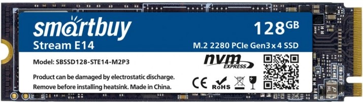 

Накопитель SSD M.2 2280 SmartBuy Stream E14 SBSSD128-STE14-M2P3 128GB, 1100/1800MB/s, TBW 64, Stream E14