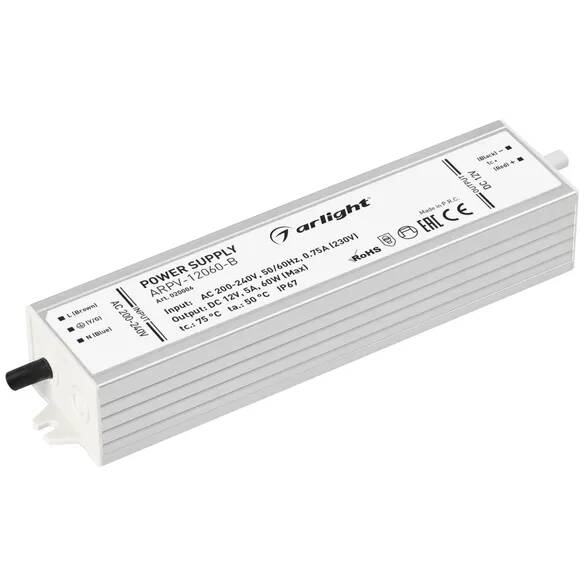 

Блок питания Arlight ARPV-12060-B 020006 12V, 5.0A, 60W, IP67, металл, ARPV-12060-B