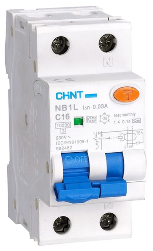 

Автомат дифференциальный CHINT 203019 NB1L 1P+N C16 30мА тип A 6кА (36mm) (R), 203019