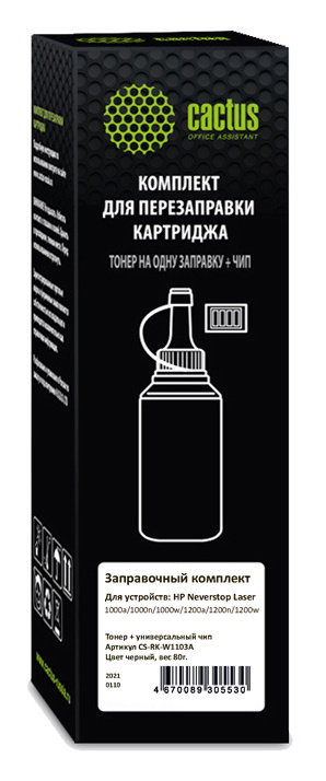

Тонер Cactus CS-RK-W1103A черный флакон 80гр. (в компл.:чип) для принтера HP Neverstop Laser 1000/1200, CS-RK-W1103A