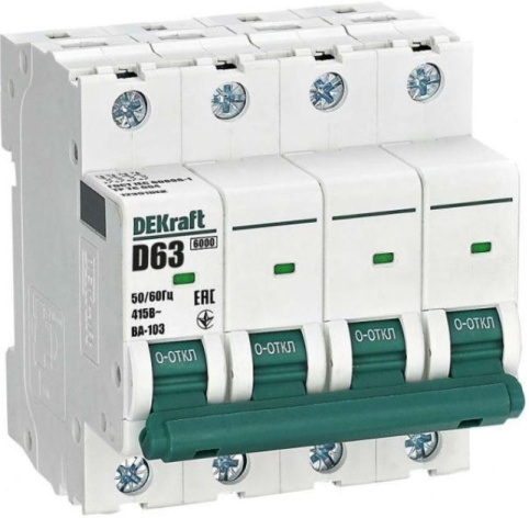 Изображение товара Автоматический выключатель DEKraft 12391DEK 4P 63А IP20 6кА