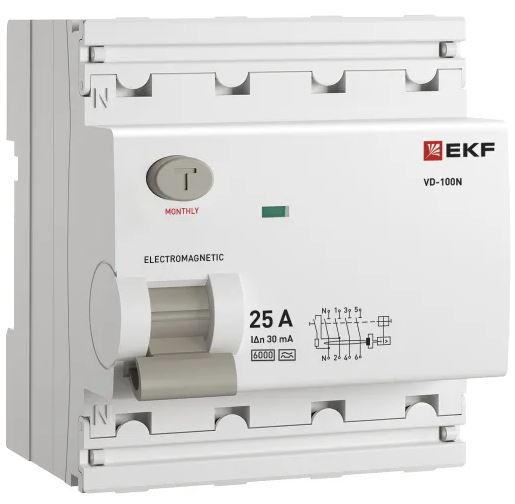 

УЗО EKF E1046MA2530 ВДТ ВД-100N 4P 25А 30мА A эл-мех 6кА PROXIMA, E1046MA2530