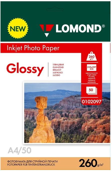 

Фотобумага Lomond 102097 260 г/м2, А4, односторонняя, глянцевая, 50 л, 102097