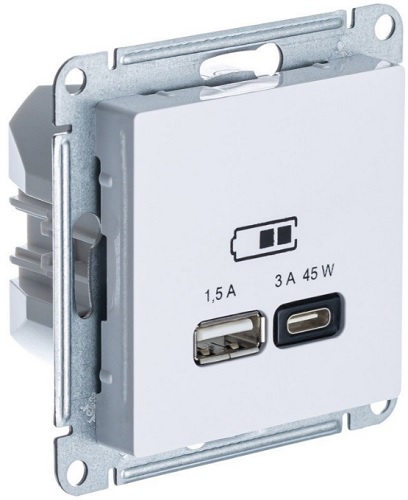 

Розетка USB Systeme Electric ATN001329 AtlasDesign A + тип-C 45Вт высокоскор.заряд. QC, PD, механизм, лотос, ATN001329
