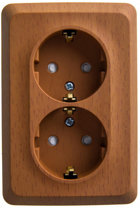 

Розетка Schneider Electric PA16-108T 2-ая угловая с/з со шторками 16А 250B бук, PA16-108T