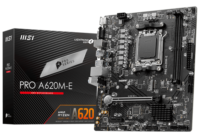 

Материнская плата mATX MSI PRO A620M-E (AM5, B650, 2*DDR5, 4*SATA 6G RAID, M.2, 7.1Ch, 2*PCIE, Glan, 4*USB 3.2, 2*USB 2.0, VGA, HDMI), PRO A620M-E