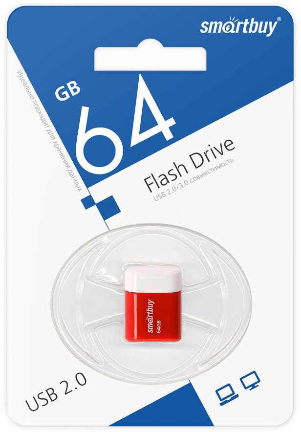 

Накопитель USB 2.0 64GB SmartBuy SB64GBLARA-R Lara красный, SB64GBLARA-R
