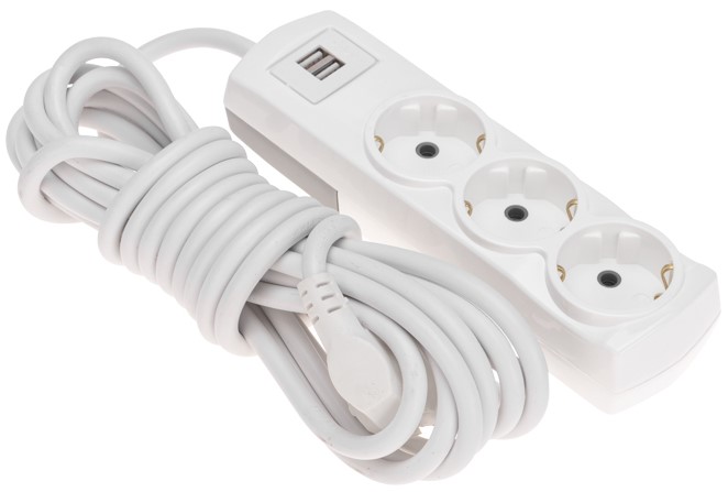 

Удлинитель Rexant 13-4111 PREMIUM 3 гнезда, 5м, 3х1,5мм2, с/з, 2 USB, белый, 13-4111