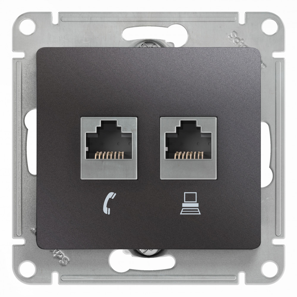 

Розетка Schneider Electric GSL001385 Glossa 2-ая RJ11+RJ45, кат.5E графит, GSL001385