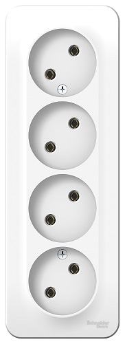 

Розетка Schneider Electric BLNRA000411 4-я б/з без шторок 16А, 250В, изолир. пластина (белый) наруж, BLNRA000411