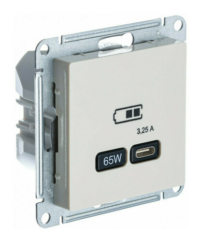 

Розетка USB Systeme Electric ATN000227 AtlasDesign тип-С 65Вт высокоскор.заряд. QC, PD, механизм, Бежевый, ATN000227