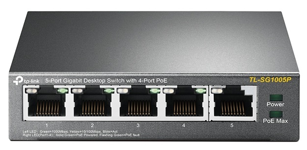 

Коммутатор PoE TP-LINK TL-SG1005P 1xUTP 10/100/1000, 4xUTP 10/100/1000 PoE, TL-SG1005P