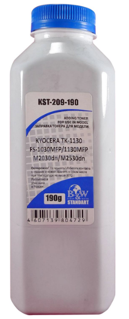 

Тонер B&W (Black&White) KST-209-190 для Kyocera TK-1130, FS-1030MFP/1130MFP, M2030dn/M2530dn (фл. 190г) Standart фас.Россия, KST-209-190