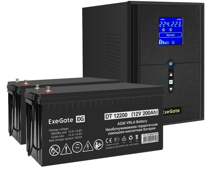 

Комплект Exegate SineTower SZ-2000.LCD.AVR.3SH.1C13.USB EX296857RUS ИБП EX295989RUS + батарея 200Aч EX282991RUS 2шт (инвертор, синус, для котла) 2000V, SineTower SZ-2000.LCD.AVR.3SH.1C13.USB