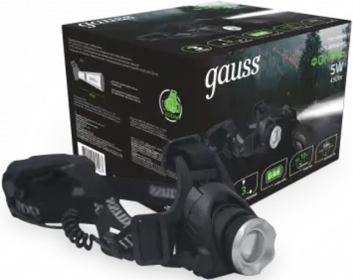 

Фонарь Gauss GF407 налобный GFL407 5W 450lm Li-ion 2400mAh LED, GF407