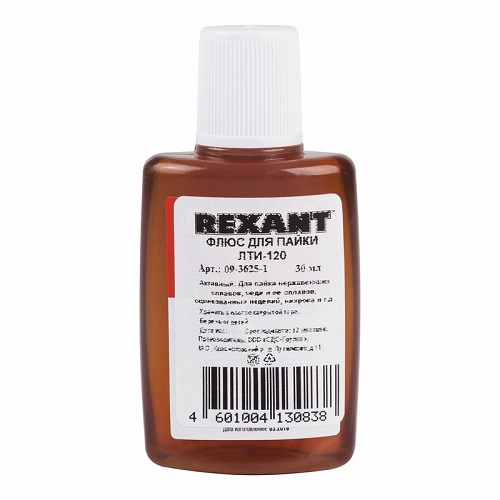 

Флюс Rexant 09-3625-1 для пайки, ЛТИ-120, 30 мл, в индивидуальной упаковке, 09-3625-1