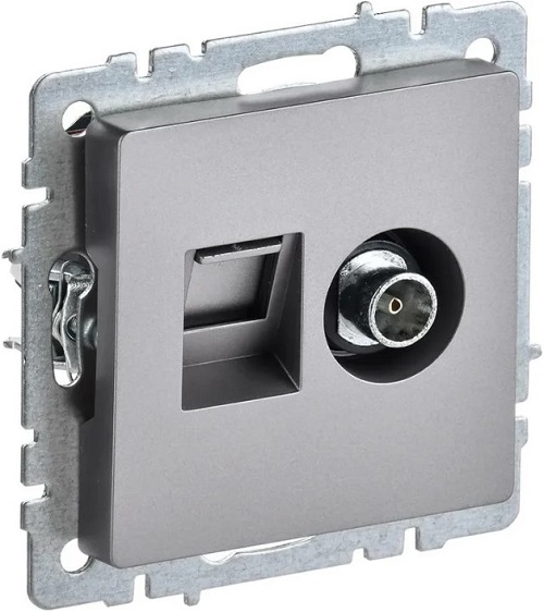 

Розетка комбинированная IEK BR-AK20-1-K46 BRITE TV+RJ45 кат.5E РТВ/РК12-БрС Сталь, BR-AK20-1-K46