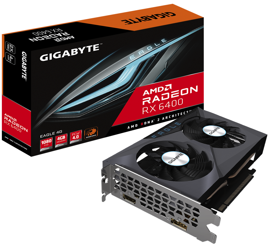 

Видеокарта PCI-E GIGABYTE Radeon RX 6400 EAGLE (GV-R64EAGLE-4GD) 4GB GDDR6 64bit 6nm 1923/16000MHz HDMI/DP Ret, Radeon RX 6400 EAGLE (GV-R64EAGLE-4GD)