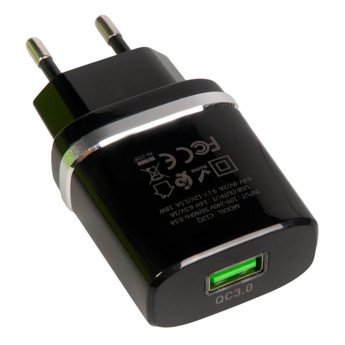 

Зарядное устройство сетевое Hoco C12Q 6931474716255 QC3.0, 3А, черный, C12Q