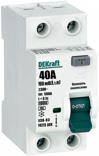 

УЗО DEKraft 14273DEK ВДТ 2P 40А 100мА тип A 6кА, 14273DEK