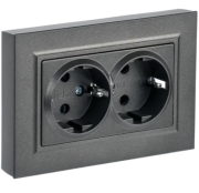 фото Розетка двухместная с заземлением в сборе  IEK BR-R24-16-K45-F