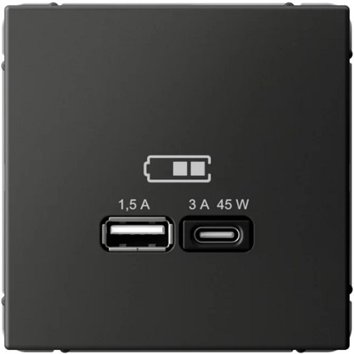

Розетка USB Systeme Electric GAL001429 ArtGallery A + тип-C 45Вт высокоскор.заряд. QC, PD, механизм, Базальт, GAL001429