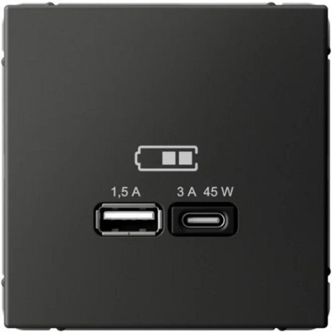 Изображение товара Розетка систем Electric ArtGallery с USB-A и USB-C базальт двойная